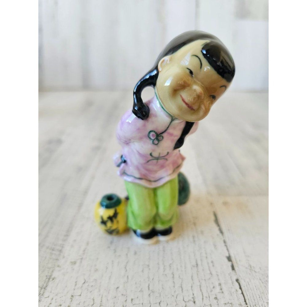 Gort vintage lil pumpkin girl statue figurine Chinese Japanese lanterns bone chi